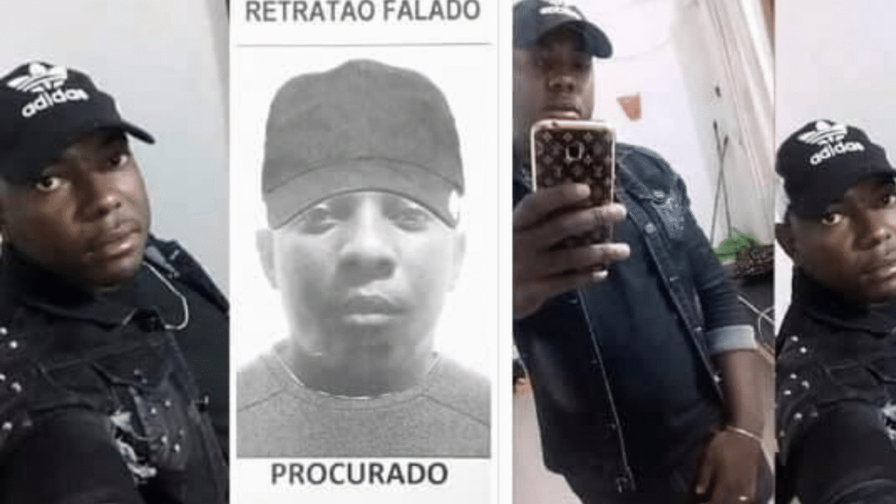 Montagem de arquivo com um retrato falado e fotografias